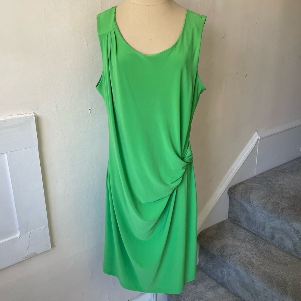 Clara Sun Woo Bright Green Twist Front Sleeveless Scoop Neck Jersey Dress EUC L
